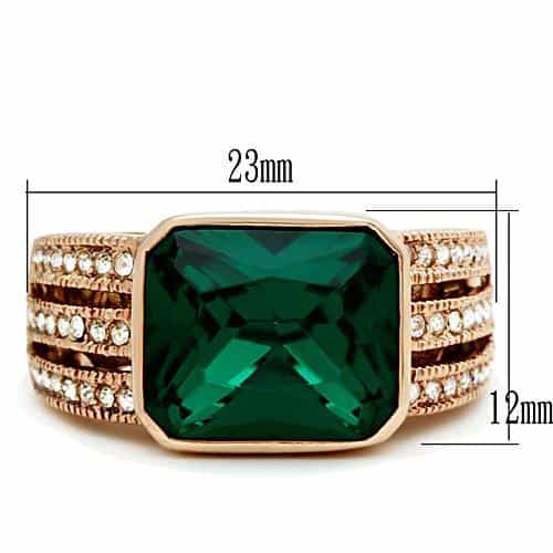Brass Rose Gold Green Emerald Cut CZ Filigree Pave Cocktail Ring view 3
