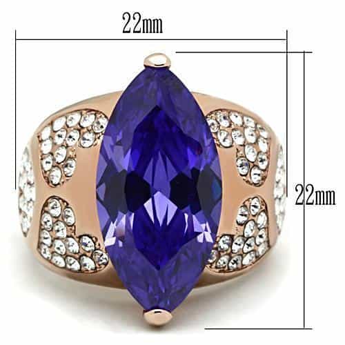 Brass Rose Gold Lavender CZ Marquise Pave Heart Wing Ring view 3