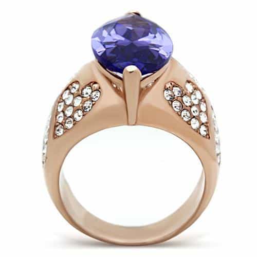 Brass Rose Gold Lavender CZ Marquise Pave Heart Wing Ring view 5