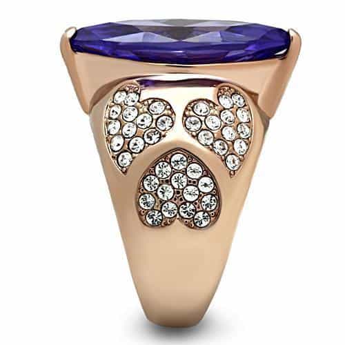 Brass Rose Gold Lavender CZ Marquise Pave Heart Wing Ring view 7