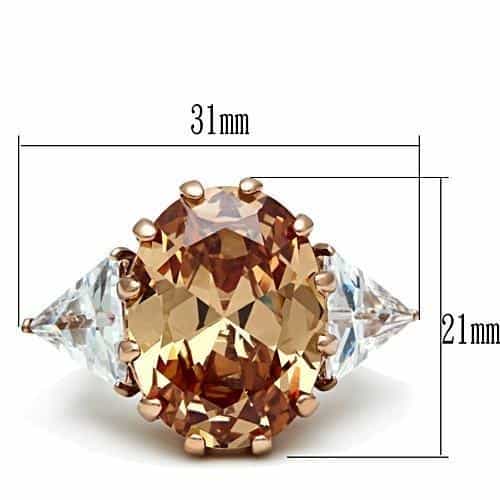 Brass Rose Gold Champagne CZ Oval Trillion Three Stone Ring view 3