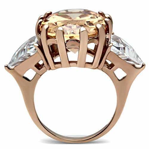 Brass Rose Gold Champagne CZ Oval Trillion Three Stone Ring view 5