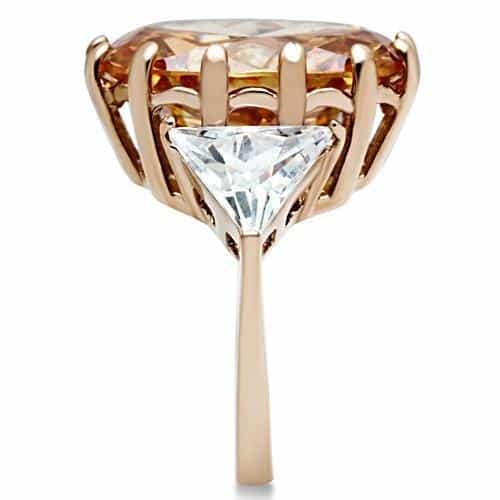 Brass Rose Gold Champagne CZ Oval Trillion Three Stone Ring view 7