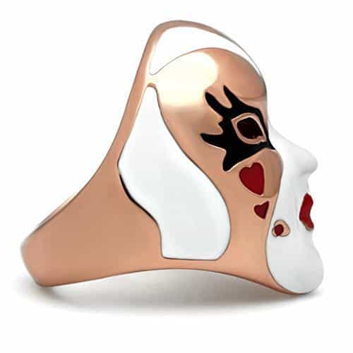 Brass Rose Gold Enamel Venetian Mask Heart Cocktail Ring view 7