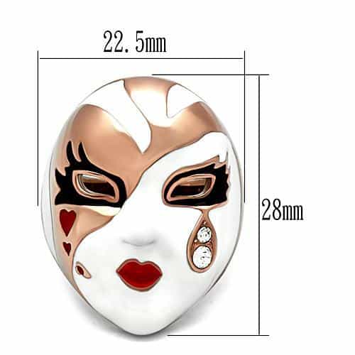 Brass Rose Gold Enamel Venetian Mask Heart Cocktail Ring view 9