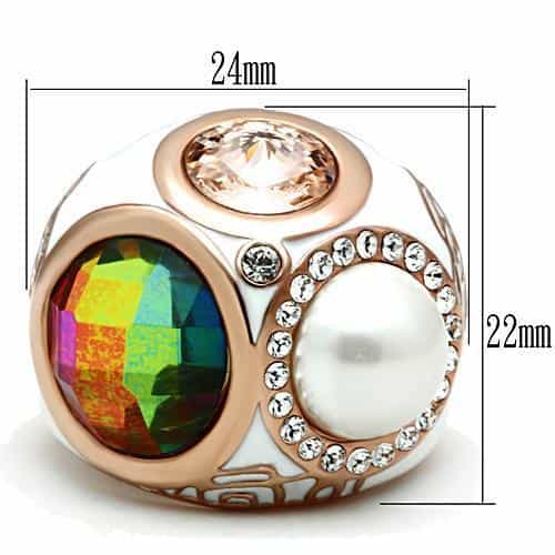 Brass Rose Gold Rainbow Vitrail Oval Pearl Enamel Cocktail Ring view 3