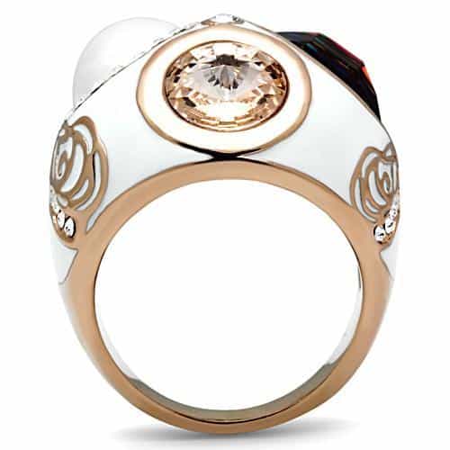 Brass Rose Gold Rainbow Vitrail Oval Pearl Enamel Cocktail Ring view 5