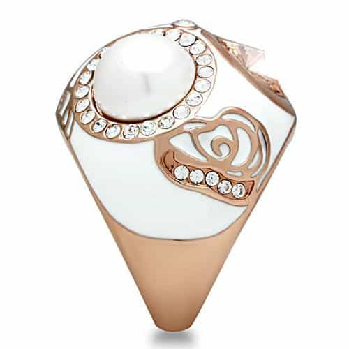 Brass Rose Gold Rainbow Vitrail Oval Pearl Enamel Cocktail Ring view 7