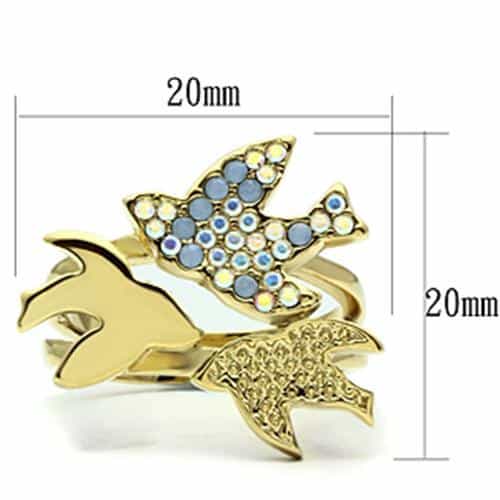 Brass Gold Blue Opal AB Crystal Swallow Bird Cocktail Ring view 3
