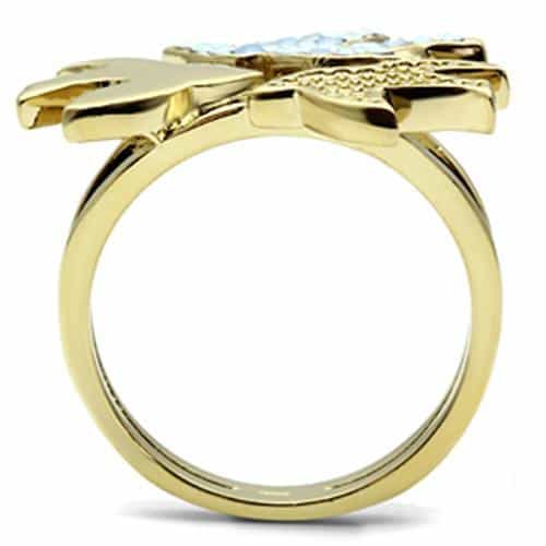 Brass Gold Blue Opal AB Crystal Swallow Bird Cocktail Ring view 5