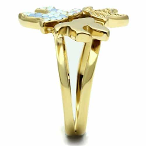 Brass Gold Blue Opal AB Crystal Swallow Bird Cocktail Ring view 7