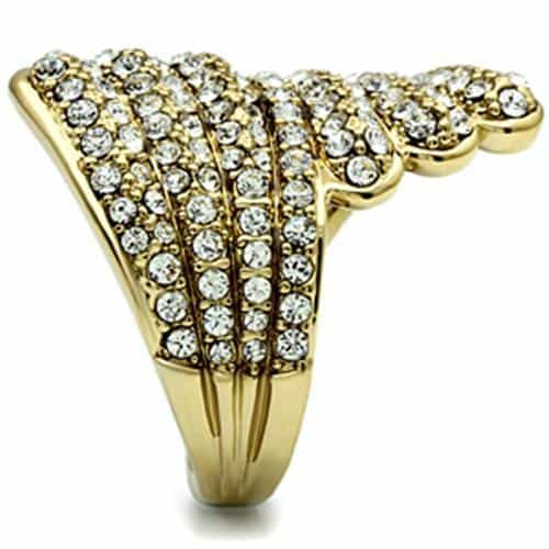 Brass Gold CZ Pave Chevron V Point Wide Cocktail Ring view 7