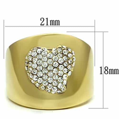 Brass Gold CZ Pave Heart Wide Dome Cocktail Ring GL293 view 3