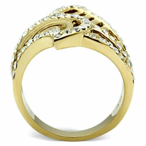 Brass Gold CZ Pave Swirl Geometric Art Deco Wide Cocktail Ring view 5