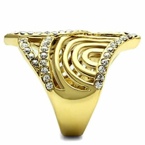 Brass Gold CZ Pave Swirl Geometric Art Deco Wide Cocktail Ring view 7
