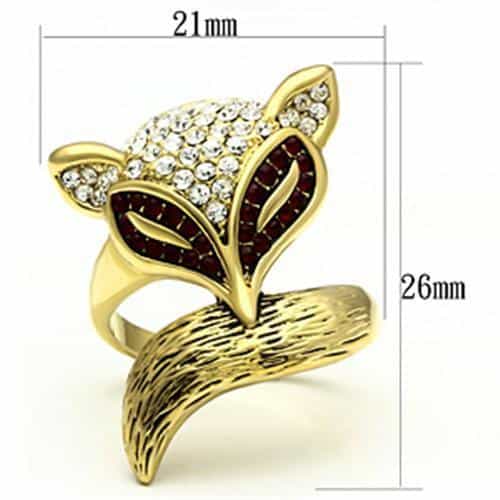 Brass Gold Red Garnet CZ Pave Leaf Fox Cocktail Ring view 3