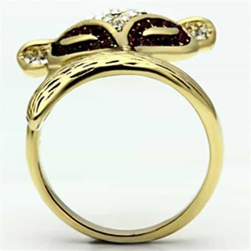 Brass Gold Red Garnet CZ Pave Leaf Fox Cocktail Ring view 5