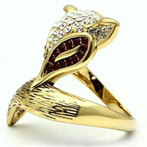 Brass Gold Red Garnet CZ Pave Leaf Fox Cocktail Ring view 7
