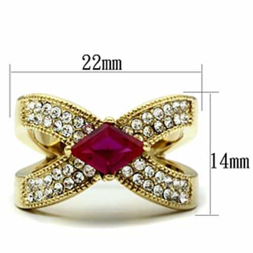Brass Gold Fuchsia CZ Princess Pave X Crossover Cocktail Ring view 3