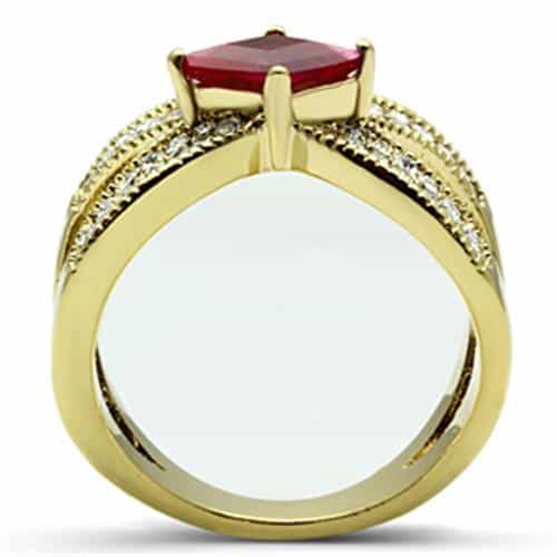 Brass Gold Fuchsia CZ Princess Pave X Crossover Cocktail Ring view 5