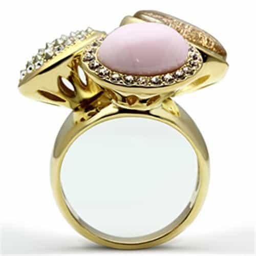 Brass Gold Jasper Oval Pink CZ Pave Multi Stone Cocktail Ring view 5