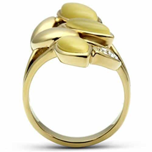 Brass Gold Cat Eye Marquise Leaf Cluster Cocktail Ring view 5