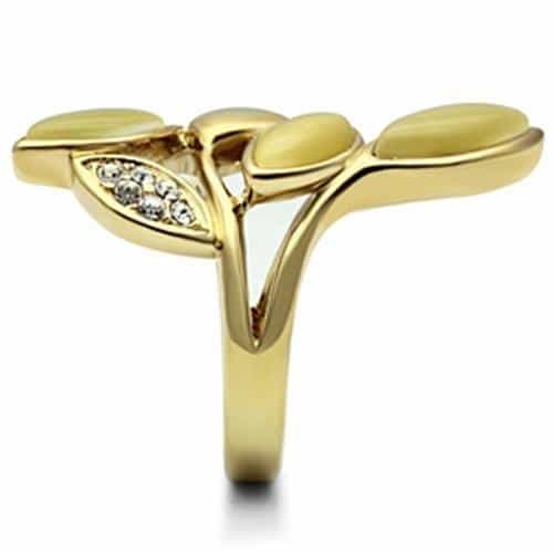 Brass Gold Cat Eye Marquise Leaf Cluster Cocktail Ring view 7