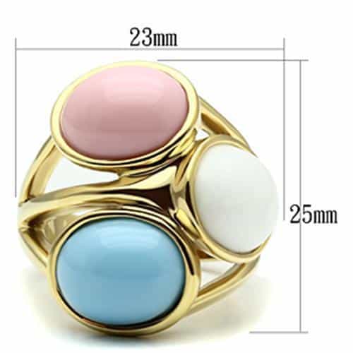 Brass Gold Pastel Cat Eye Triple Cabochon Cocktail Ring view 3