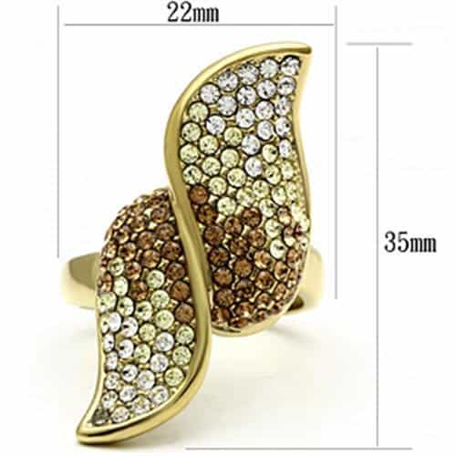 Brass Gold Champagne Topaz CZ Double Leaf Wave Cocktail Ring view 3