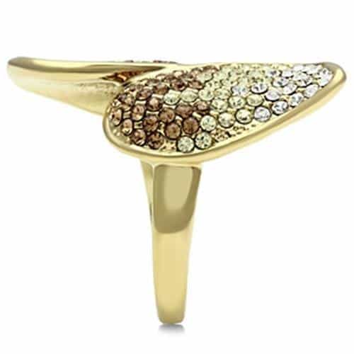 Brass Gold Champagne Topaz CZ Double Leaf Wave Cocktail Ring view 7