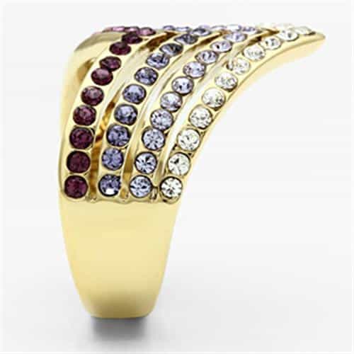 Brass Gold Pink Garnet CZ Triple V Chevron Wide Band Ring view 7