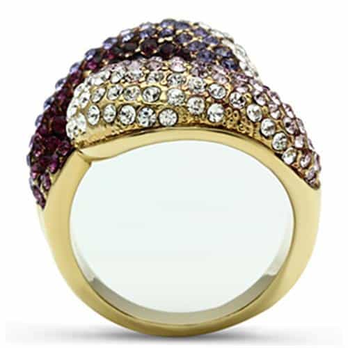 Brass Gold Fuchsia Lavender CZ Pave Butterfly Bow Cocktail Ring view 5