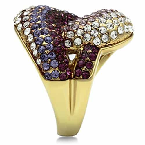 Brass Gold Fuchsia Lavender CZ Pave Butterfly Bow Cocktail Ring view 7