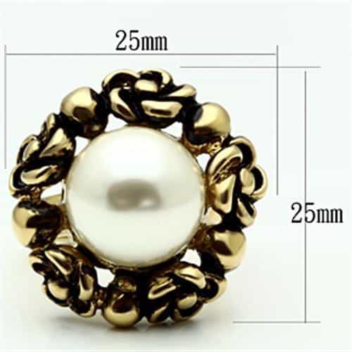 Brass Gold Pearl Polished Flower Petal Prong Cocktail Ring view 3
