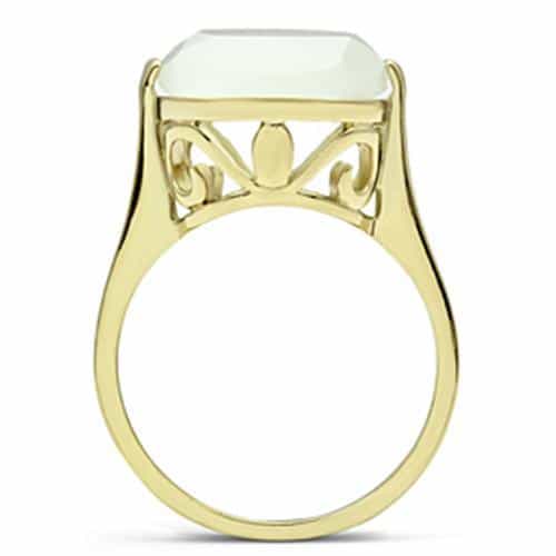 Brass Gold White Cat Eye Cushion Filigree Cocktail Ring view 5