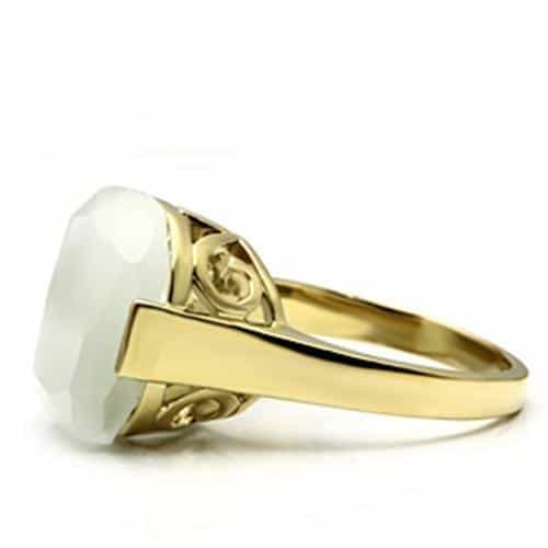 Brass Gold White Cat Eye Cushion Filigree Cocktail Ring view 7
