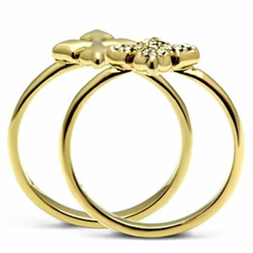 Brass Gold CZ Pave Maltese Cross Double Band Open Ring view 5