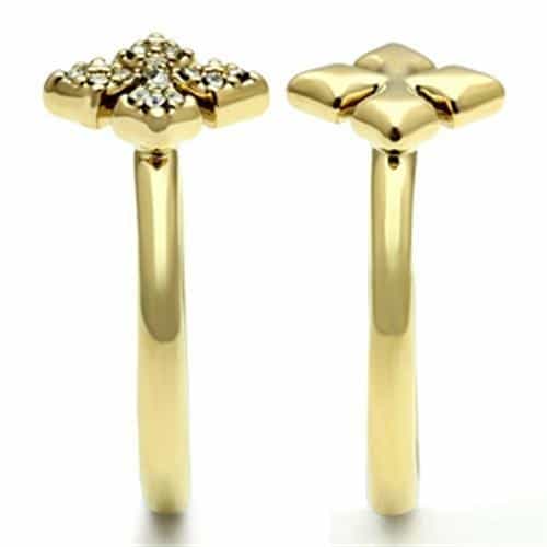 Brass Gold CZ Pave Maltese Cross Double Band Open Ring view 7