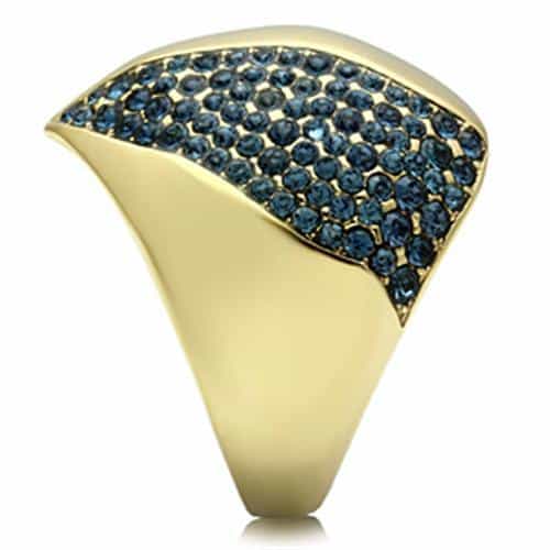 Brass Gold Blue Crystal CZ Pave Triangle Diagonal Dome Ring view 7