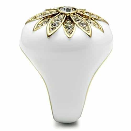 Brass Gold White Enamel CZ Sunburst Flower Wide Dome Ring view 7