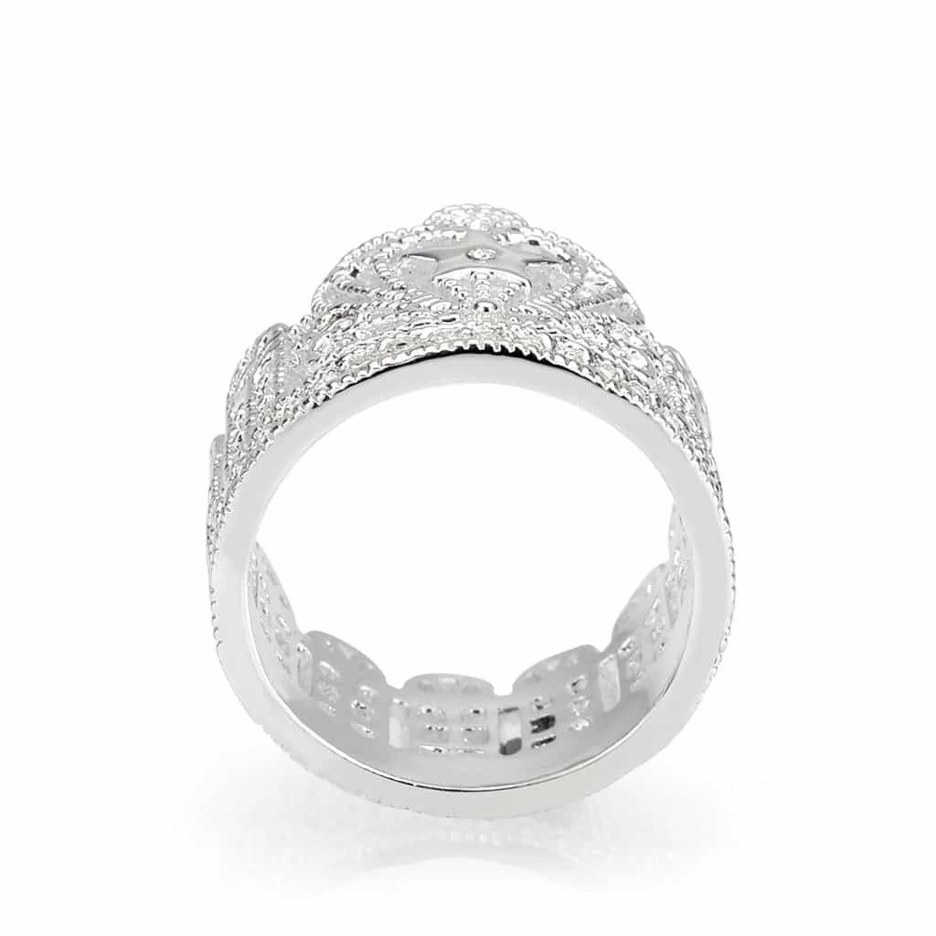 Brass CZ Pave Filigree Crown Wide Eternity Band Ring view 3