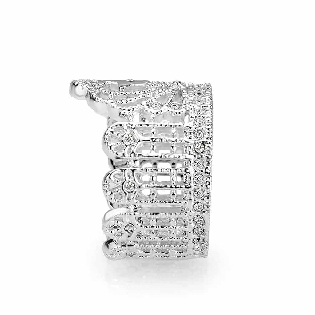 Brass CZ Pave Filigree Crown Wide Eternity Band Ring view 4