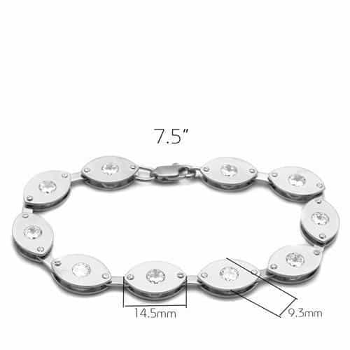 Brass Silver CZ Oval Pear Mixed Link Bracelet view 3