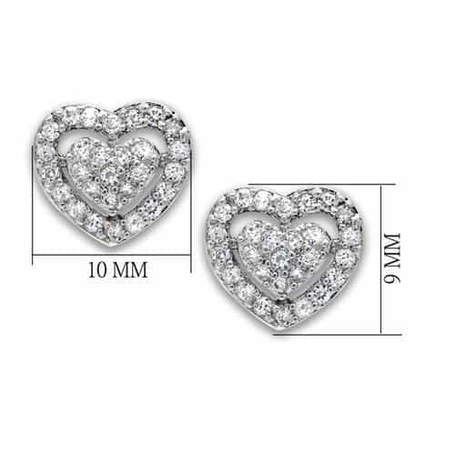 Brass Silver CZ Double Heart Halo Stud Earrings view 3