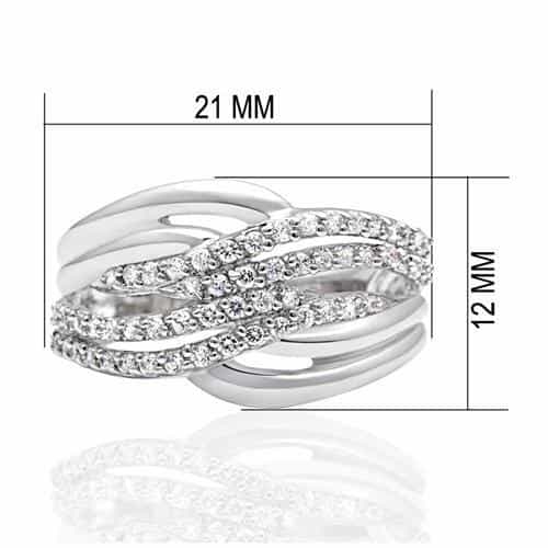 Brass Silver CZ Pave Triple Row Crossover Ring view 3