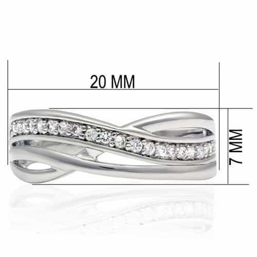 Brass Silver CZ Pave Crossover Twist Band Ring view 3