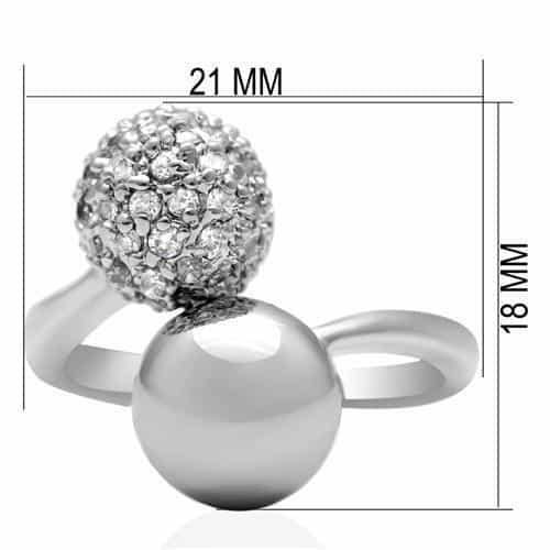 Brass Silver CZ Pave Heart Ball Solitaire Ring view 3