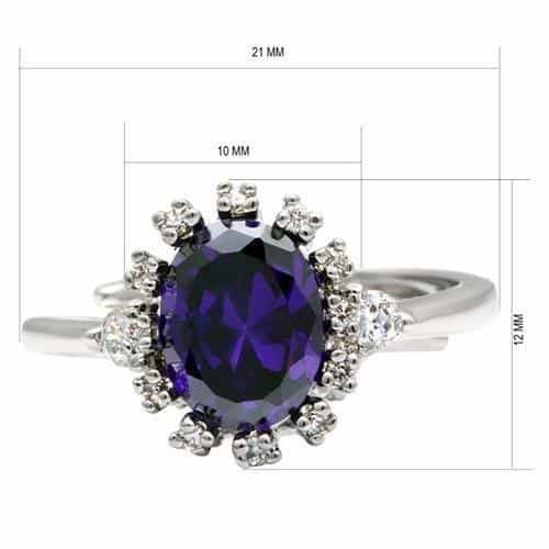 Brass Silver Amethyst Oval CZ Halo Solitaire Ring view 3