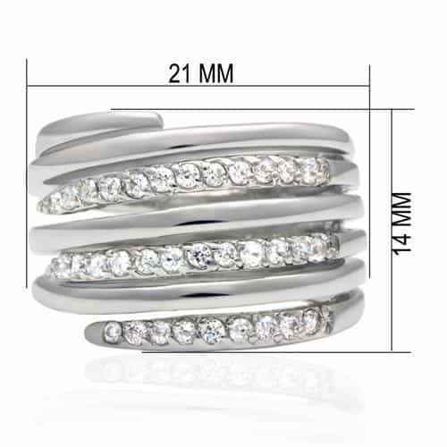Brass Silver CZ Pave Triple Row Spiral Wrap Ring view 3