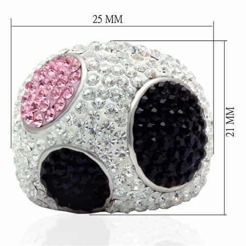 Brass Silver Pink Black Crystal Circle Dome Cocktail Ring view 3